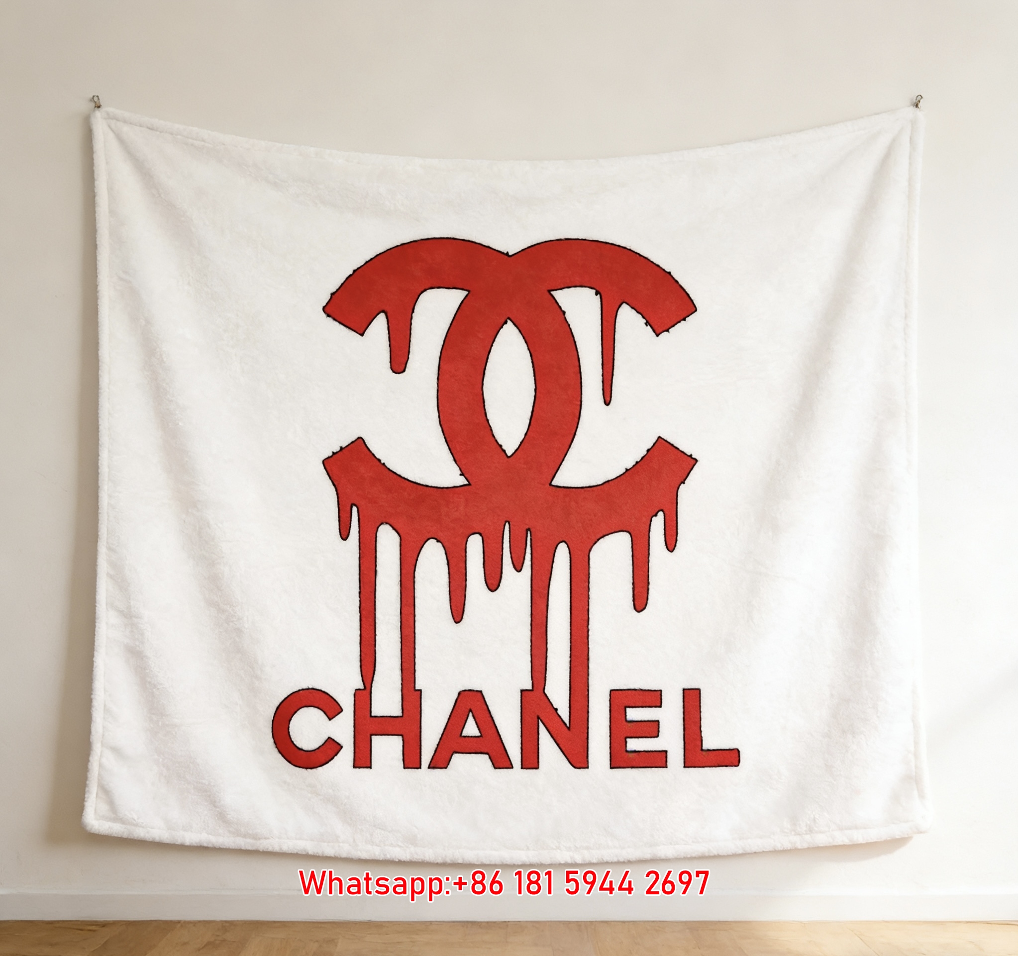Chanel Red Dripping CC Logo Flannel Sofa Throw Blanket IMG_6798